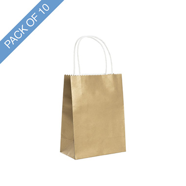  - Kraft Paper Bag Shopper Small Gold Pk10 (150Wx80Gx200mmH)