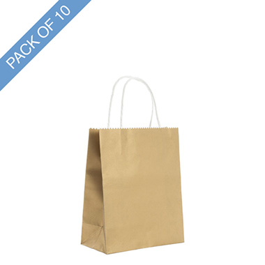 Kraft Paper Carry Bags - Kraft Paper Bag Shopper Medium Gold Pk10 (180Wx85Gx215mmH)