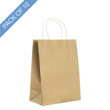 Kraft Paper Carry Bags - Kraft Paper Bag Shopper Large Gold Pk10 (205Wx110Gx275mmH)