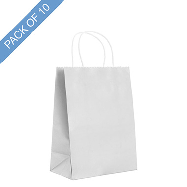 Kraft Paper Carry Bags - Kraft Paper Bag Shopper Large Silver Pk10 (205Wx110Gx275mmH)