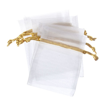 Organza Gift Bags - Organza Gift Bag Medium White Gold Pk10 (12.5x17cmH)