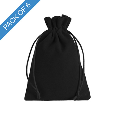 Velvet Gift Bags - Velvet Gift Bag Medium Pack 6 Black (12.5x17cmH)
