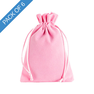Velvet Gift Bags - Velvet Gift Bag Medium Pack 6 Baby Pink (12.5x17cmH)