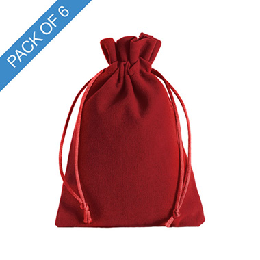 Velvet Gift Bags - Velvet Gift Bag Medium Pack 6 Red (12.5x17cmH)