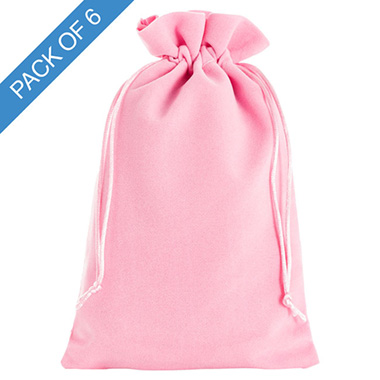 Velvet Gift Bags - Velvet Gift Bag Large Pack 6 Baby Pink (15x24cmH)