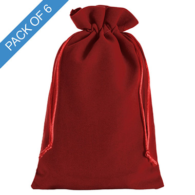 Velvet Gift Bags - Velvet Gift Bag Large Pack 6 Red (15x24cmH)