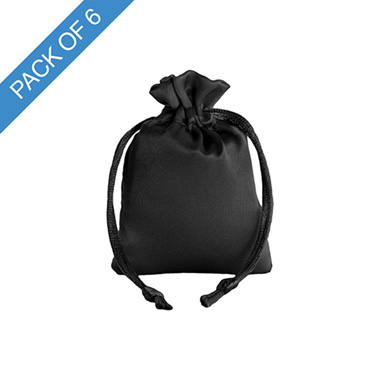 Satin Gift Bags - Satin Gift Bag Small Pack 6 Black (7.5x10HcmH)