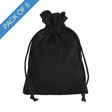 Satin Gift Bags - Satin Gift Bag Medium Pack 6 Black (12.5x17HcmH)