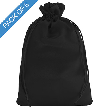 Satin Gift Bags - Satin Gift Bag Large Pack 6 Black (15x24HcmH)