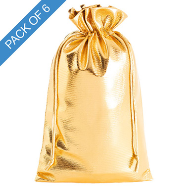 Metallic Gift Bags - Metallic Shimmer Gift Bag Large Pack 6 Gold (15x24HcmH)