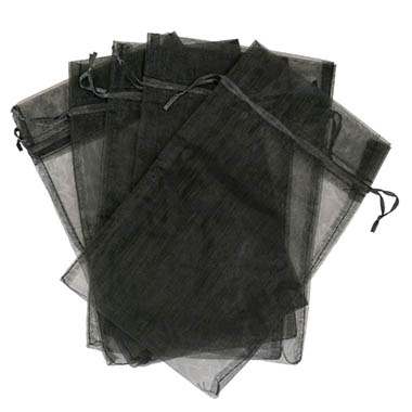 Organza Gift Bags - Organza Gift Bomboniere Bag Large Black Pack 10 (15x24cmH)