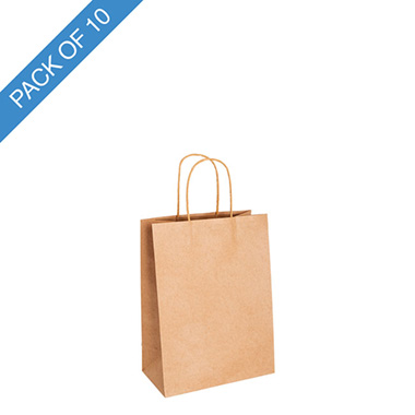 Kraft Paper Carry Bags - Kraft Paper Bag Shopper Mini Brown Pack 10 (140Wx75Gx165mmH)