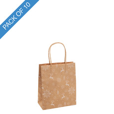 Christmas Kraft Bags - Kraft Paper Bag Reindeer Mini Brown Pk10 (140Wx75Gx165mmH)