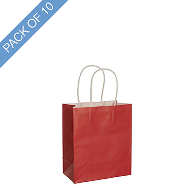 Kraft Paper Carry Bags - Kraft Paper Bag Shopper Mini Red Pack 10 (140Wx75Gx165mmH)