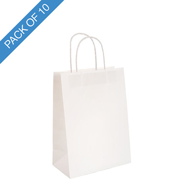 Kraft Paper Carry Bags - Kraft Paper Bag Shopper Medium White Pk10 (205Wx110Gx275mmH)