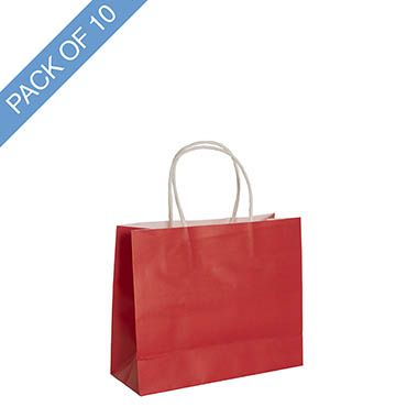Kraft Paper Carry Bags - Kraft Paper Bag Boutique Med Red Pk10 (220Wx80Gx180mmH)