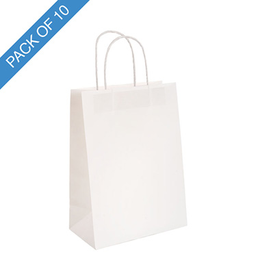 Kraft Paper Carry Bags - Kraft Paper Bag Shopper Large White Pk10 (240Wx120Gx355mmH)