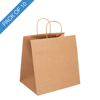 Kraft Paper Carry Bags - Kraft Paper Bag Takeaway Large Brown Pk10 (305Wx230Gx305mmH)