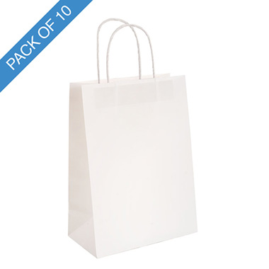 Kraft Paper Carry Bags - Kraft Paper Bag Shopper XL White Pk10 (320Wx110Gx420mmH)