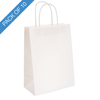 Kraft Paper Carry Bags - Kraft Paper Bag Shopper Jumbo White Pk10 (380Wx120Gx460mmH)