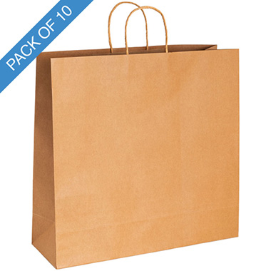 Kraft Paper Carry Bags - Kraft Paper Bag Shopper Giant Brown Pk10 (450Wx150Gx430mmH)