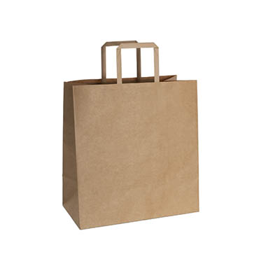 Kraft Paper Carry Bags - Kraft Bag Grocery Flat Handle Brown Pk10 (320Wx175Gx340mmH)