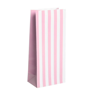 Lolly Bags - Lolly Bag Large Stripes Baby Pink (10Wx6Gx22.5cmH) Pack 25