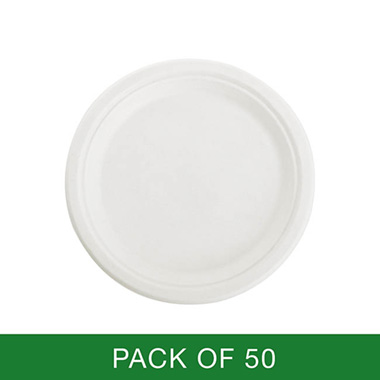 Party Tableware - Sugarcane Dinner Plate White (23cm) Pack 50