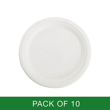 Party Tableware - Sugarcane Dinner Plate White (23cm) Pack 10