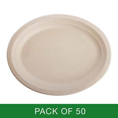 Party Tableware - Sugarcane Oval Plate Natural (32x26cm) Pack 50