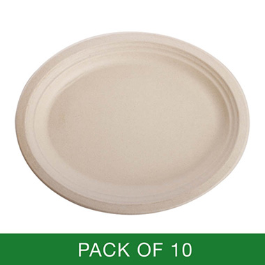 Party Tableware - Sugarcane Oval Plate Natural (32x26cm) Pack 10