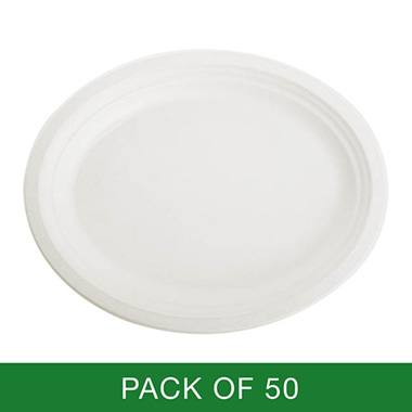 Party Tableware - Sugarcane Oval Plate White (32x26cm) Pack 50