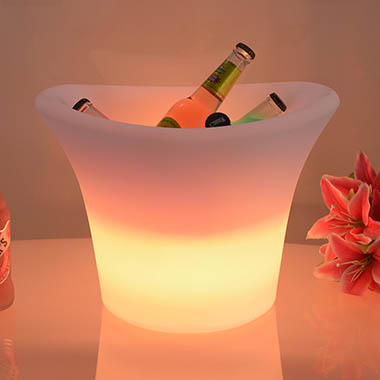 LED Event Glow Furniture - Round Ice Bucket w LED Remote White (36cmDx27cmH)