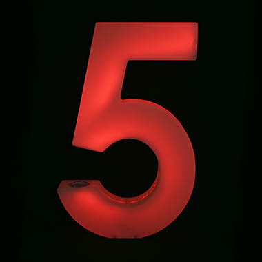 LED Numbers - Number 5 Large LED Remote White (51.8x10x80cmH)