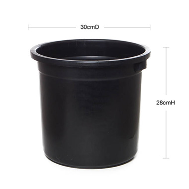 Flower Bucket Sturdy Plastic Round 16L Black (30Dx28cmH)