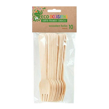 Party Tableware - Wooden Fork (15.5cm) Pack 10