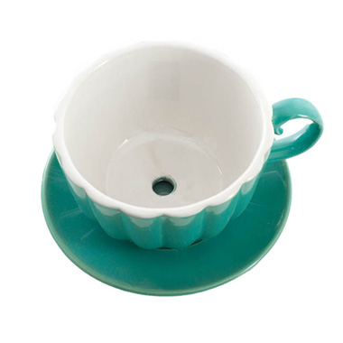 Ceramic Tea Cup Pot Saucer Drain Hole Tiff Blue (15TDx10cmH)