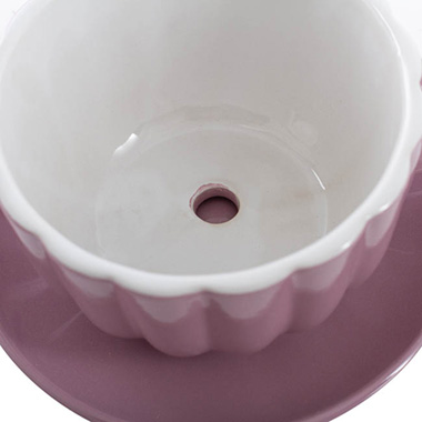 Ceramic Tea Cup Pot Saucer Drain Hole Lavender (15Dx10cmH)