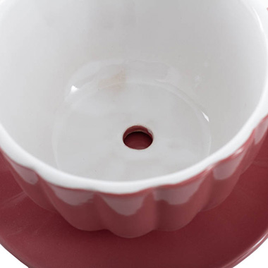 Ceramic Tea Cup Pot Saucer Drainage Hole Pink (15Dx10cmH)