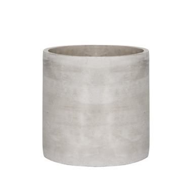 Large Flower Pots & Planters - Cement Floral Cylinder Grey Drainage Hole (14Dx14cmH)