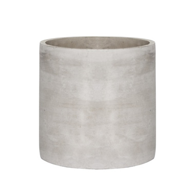 Large Flower Pots & Planters - Cement Floral Cylinder Grey Drainage Hole (16Dx16cmH)