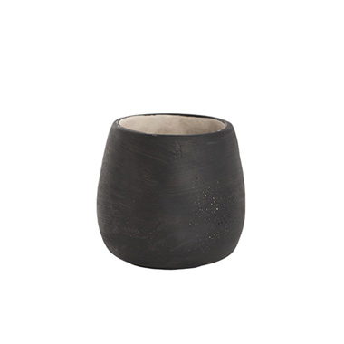 Cement Pots - Cement Floral Egg Cup Round Pot Grey Charcoal (14Dx14cmH)