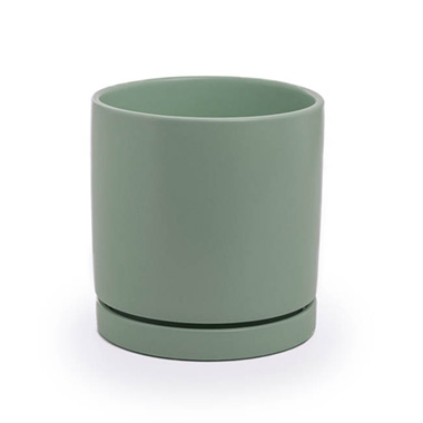 Trend Ceramic Pots - Ceramic Loreto Plant Pot & Plate Sea Foam (18Dx18.5cmH)