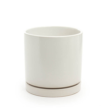 Ceramic Loreto Plant Pot & Plate White Set 2 (18Dx18.5cmH)