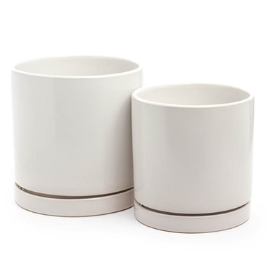 Trend Ceramic Pots - Ceramic Loreto Plant Pot & Plate White Set 2 (21.5Dx21.5cmH)