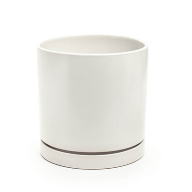 Ceramic Loreto Plant Pot & Plate White Set 2 (21.5Dx21.5cmH)