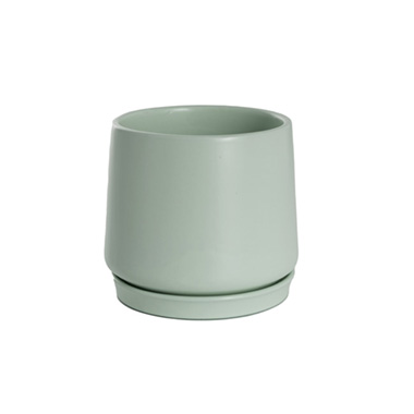 Trend Ceramic Pots - Ceramic Loreto Belly Pot & Plate Matte Sea Foam (15x14cmH)