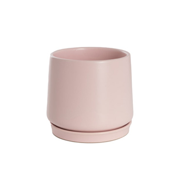 Trend Ceramic Pots - Ceramic Loreto Belly Pot & Plate Matte Pink Sand (15x14cmH)
