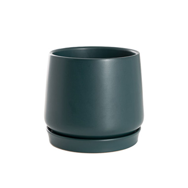 Trend Ceramic Pots - Ceramic Loreto Belly Pot & Plate Matte Deep Teal (18Dx16cmH)