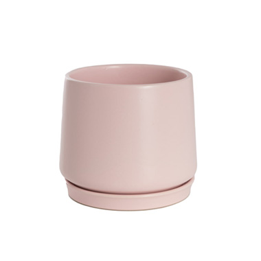 Trend Ceramic Pots - Ceramic Loreto Belly Pot & Plate Matte Pink Sand (18Dx16cmH)